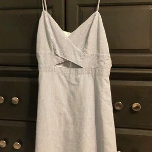 Blue and white striped seersucker dress